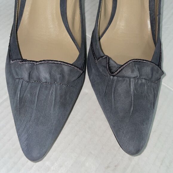 Talbots Heels Women's 9B Gray Leather Suede Pointed Toe Ruffle Kitten Heel Pump - Picture 14 of 16